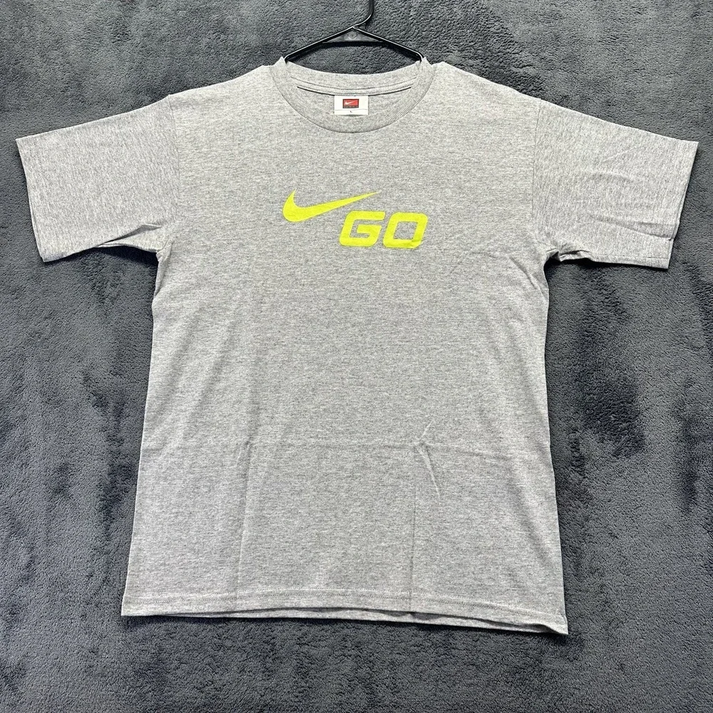 Vintage Nike Go T Shirt Mens Large Nike Team Tee Gray Neon Swoosh Logo Y2K Run